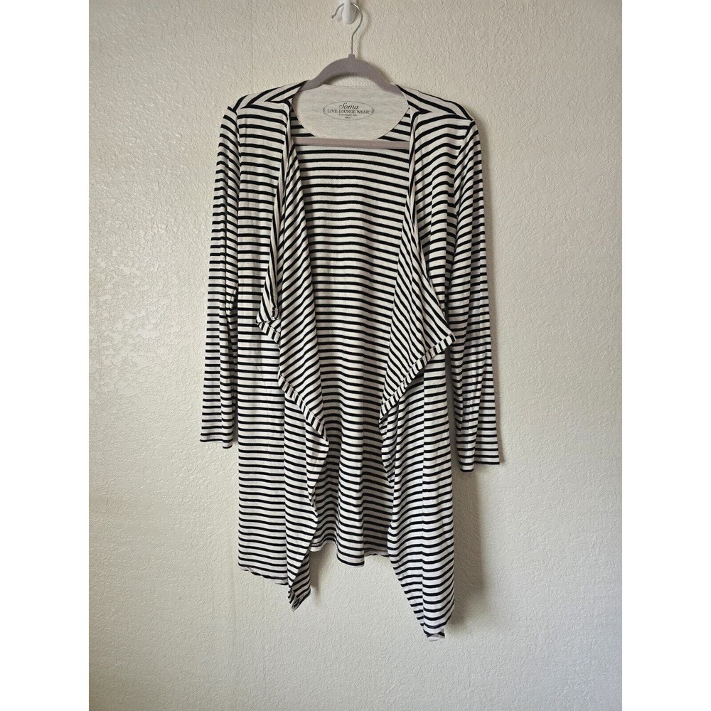 Soma Live Lounge Wear Cardigan Womens Striped Waterfall Open Front Sweater Small